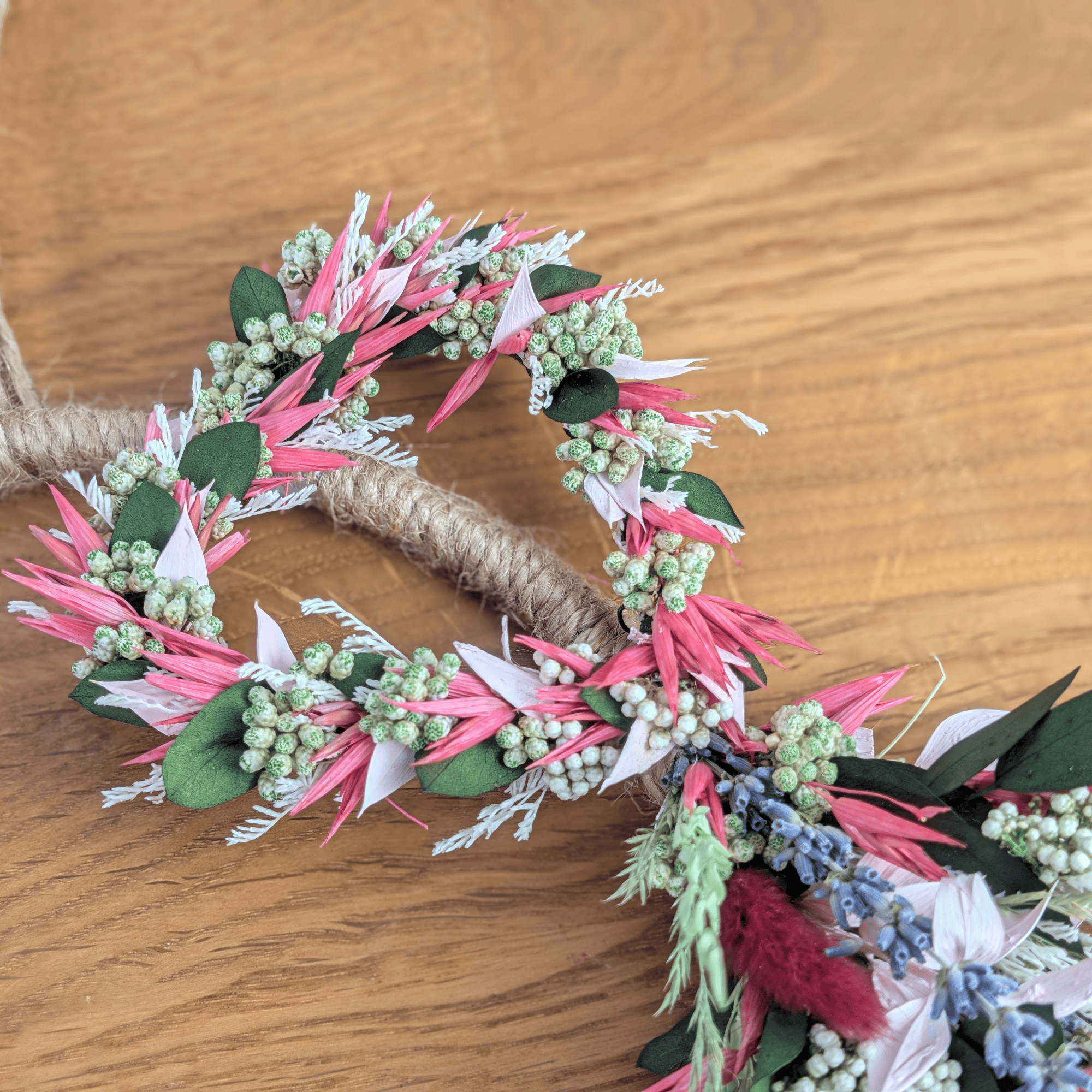 Trockenblumenkranz mit kleinem Trockenblumenherz – 34 cm – Bild 4