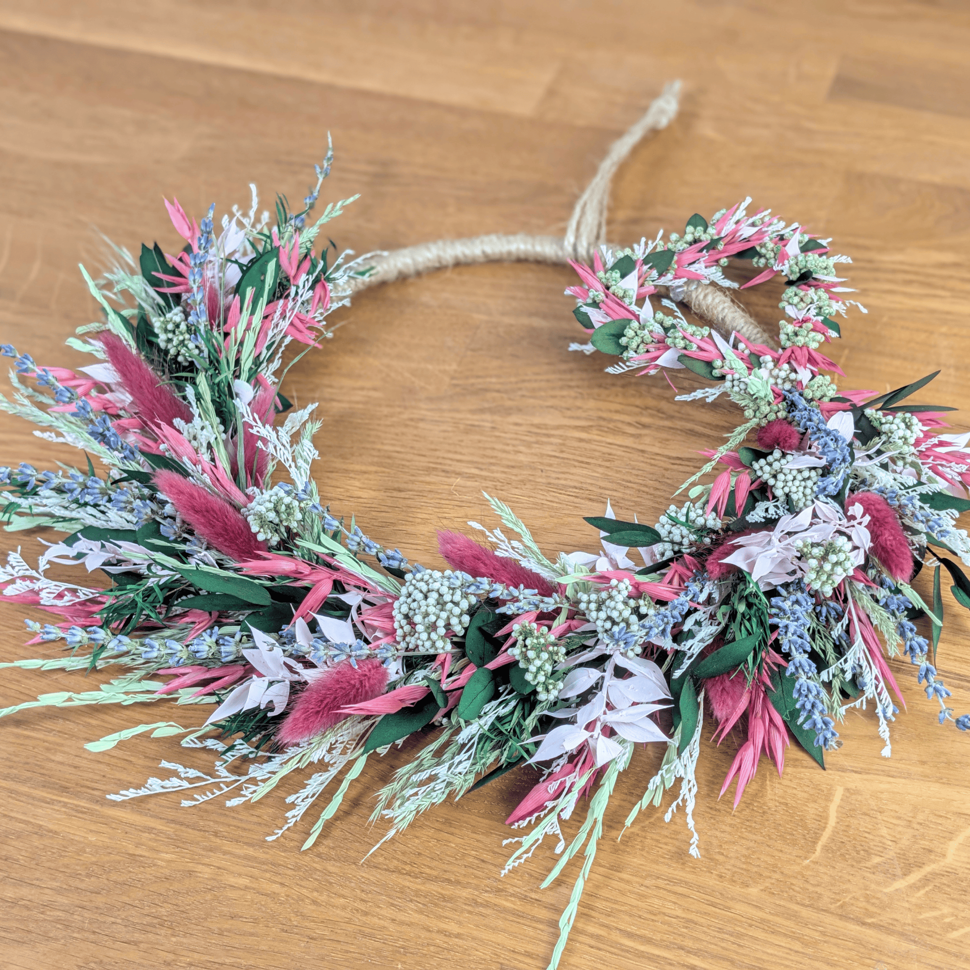 Trockenblumenkranz mit kleinem Trockenblumenherz – 34 cm – Bild 3