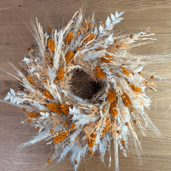Trockenblumenkranz mit Pampasgras und Flachs – 30 cm