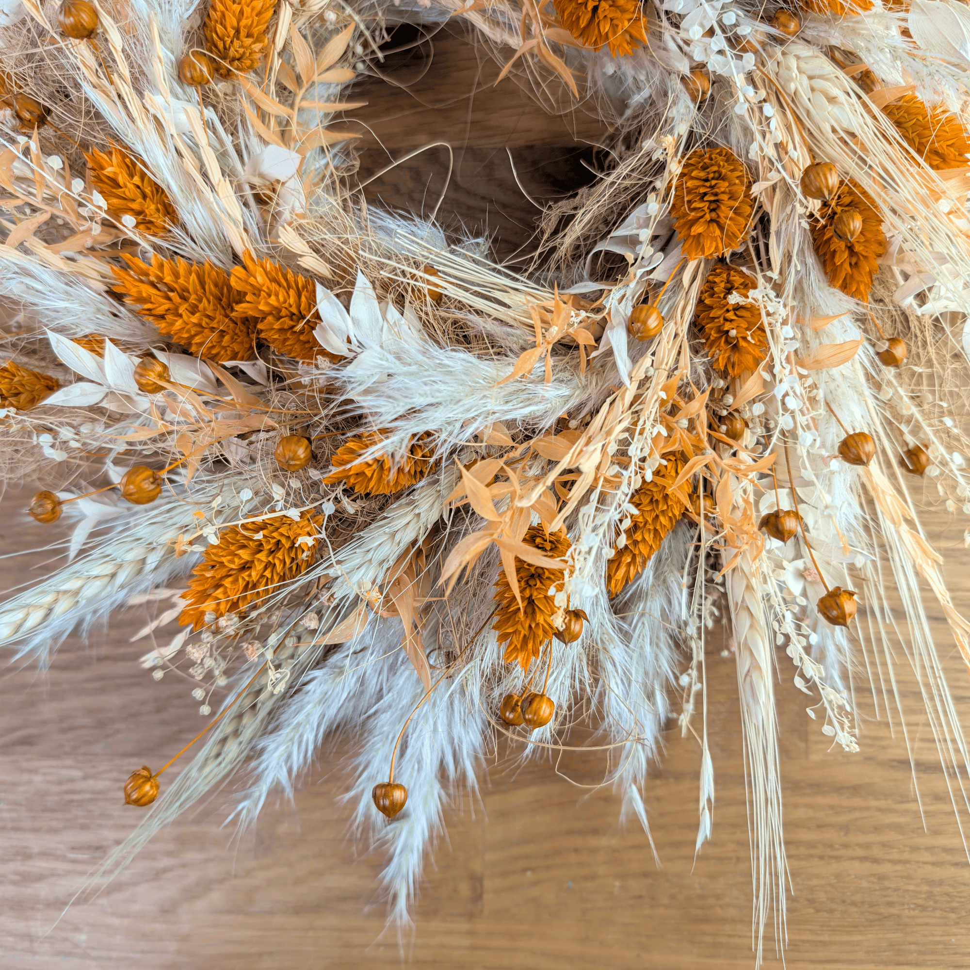 Trockenblumenkranz mit Pampasgras und Flachs – 30 cm – Bild 5