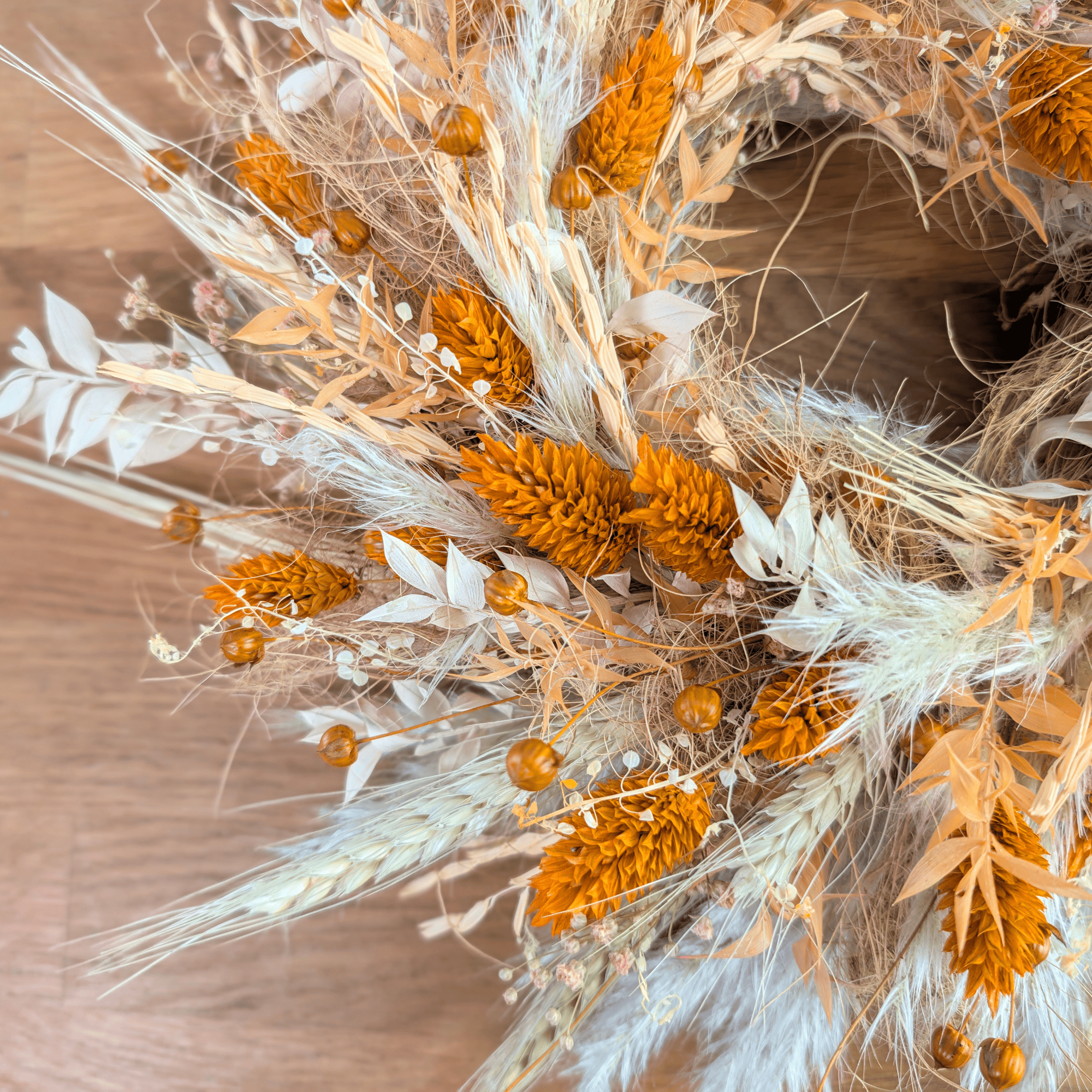 Trockenblumenkranz mit Pampasgras und Flachs – 30 cm – Bild 4