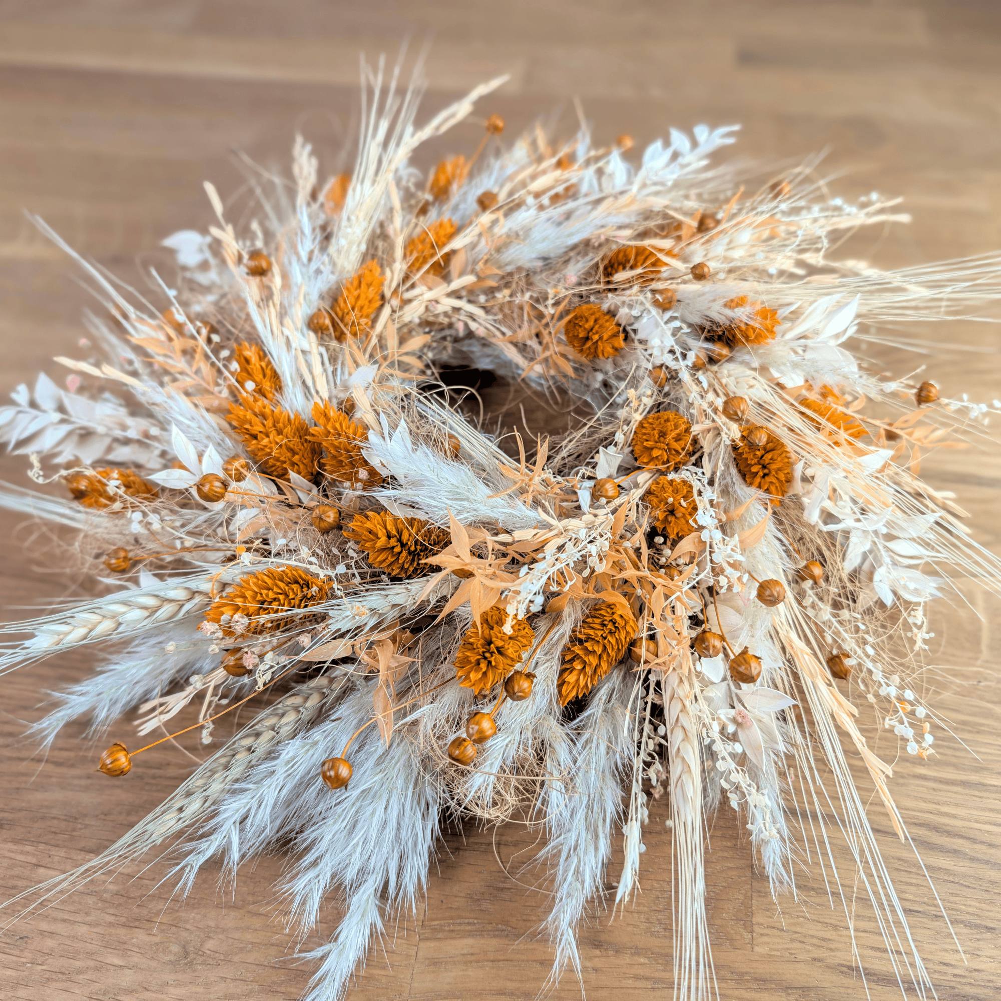 Trockenblumenkranz mit Pampasgras und Flachs – 30 cm – Bild 3